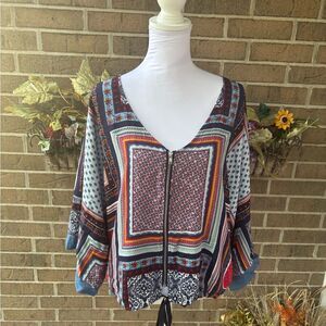 Living Doll Blue and Red Patterned Blouse